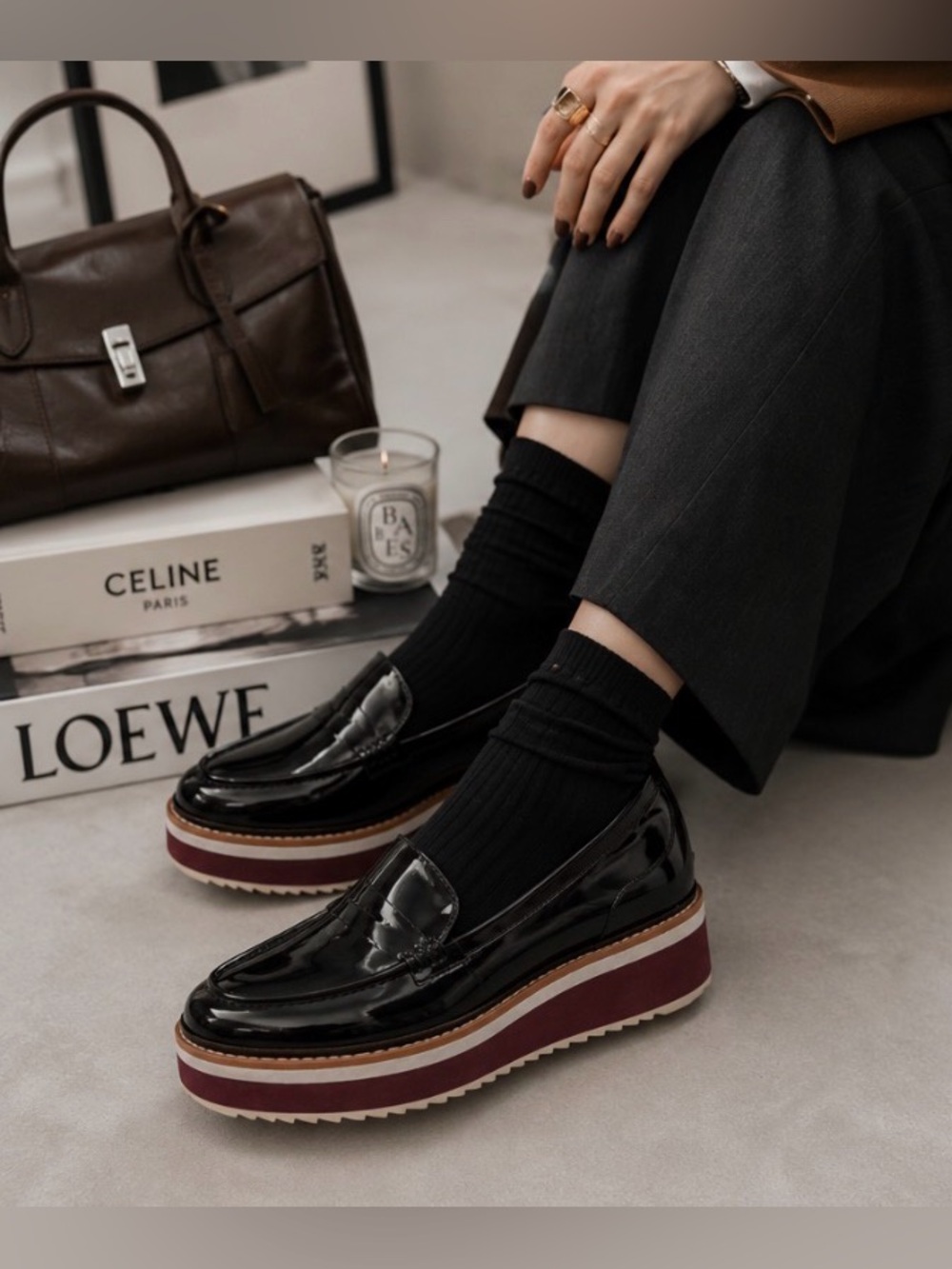 Crown Vintage Mireicia Patent Leather Platform Wedge Loafer Black Burgundy Y2K 7